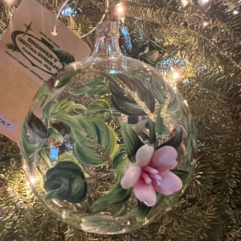The Legend of the Pink Rose Blown Glass Bulb Oranament